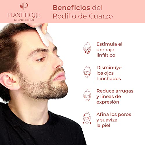 Plantifique - Rodillo Facial de Cuarzo Rosa 100% Auténtico - Masajeador Facial Antiarrugas Para Tonificar y Reafirmar la Piel - Rodillo Masaje - Masajeadores Faciales - Masajeador de Ojos