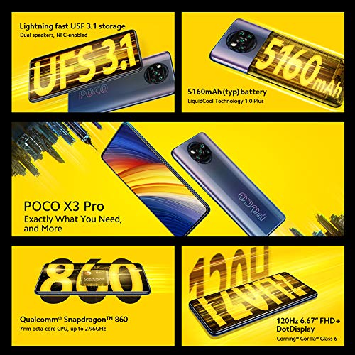 POCO X3 Pro, Smartphone 8+256 GB, 6,67” 120 Hz FHD+ DotDisplay, Snapdragon 860, cámara cuádruple de 48 MP, 5160 mAh, Azul (versión ES/PT)