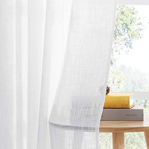 PONY DANCE Cortinas Translucidas de Salón - Visillos Largos Vintage para Dormitorio Infantiles Comedor, 2 Unidades, A 132 x L 213 cm, Blanco