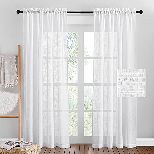 PONY DANCE Cortinas Translucidas de Salón - Visillos Largos Vintage para Dormitorio Infantiles Comedor, 2 Unidades, A 132 x L 213 cm, Blanco