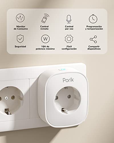 Porik Enchufe Inteligente WiFi SP11, con Monitor de Consumo, Control Remoto, Control por Voz y Funciones de Temporización, Compatible con Alexa, Google Home y SmartThings, 16A 3840W, 2PCS