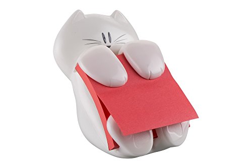 Post-It CAT-330 - Dispensador de notas, diseño Gato, color blanco (7,6 x 7,6 cm) – Incluye 1 bloc de Z-notas adhesivas super sticky color amapola