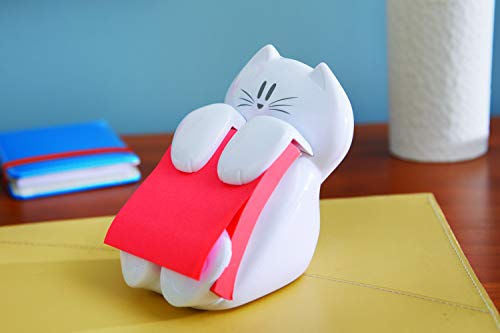 Post-It CAT-330 - Dispensador de notas, diseño Gato, color blanco (7,6 x 7,6 cm) – Incluye 1 bloc de Z-notas adhesivas super sticky color amapola