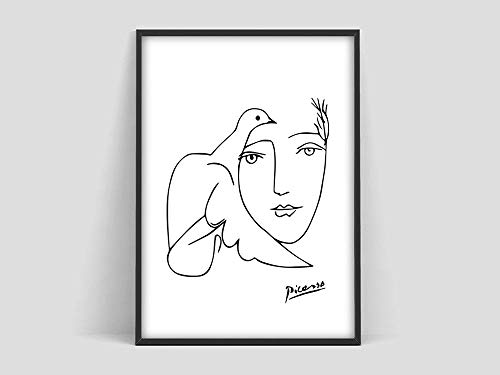 Póster de cara de Paloma de Pablo Picasso, cara de mujer de Paloma, impresión de perro Picasso, blanco y negro, lienzo sin marco P 50x70cm