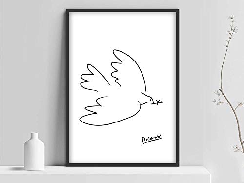 Póster de la paloma de Pablo Picasso, dibujo de la paloma de Picasso, impresión del perro Picasso, arte minimalista, lienzo sin marco Q 20x30cm
