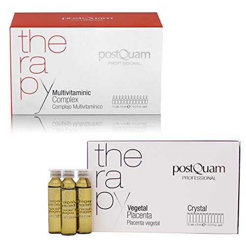 Postquam - Therapy | Pack Ampollas Anticaida Cabello Mujer/Hombre + Complejo Vitaminico con Placenta Vegetal - 24 Ampollas x 9 ml
