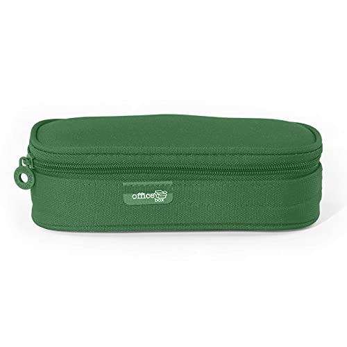 PracticOffice - Estuche Multiuso Megapak Oval para Material Escolar, Neceser de Viaje o Maquillaje. Medida 22 cm. Color Verde Oscuro