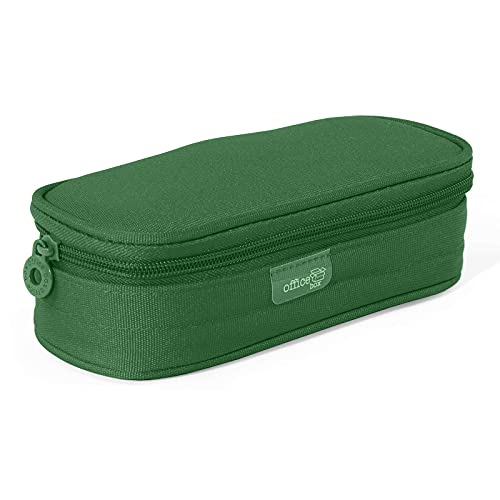 PracticOffice - Estuche Multiuso Megapak Oval para Material Escolar, Neceser de Viaje o Maquillaje. Medida 22 cm. Color Verde Oscuro