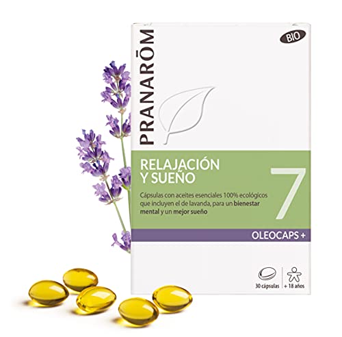 Pranarôm Oleocaps+ 7 - Relajación y sueño, Cápsulas con aceites esenciales que incluyen el de lavanda, para un bienestar mental y un mejor sueño, Para calmar las tensiones, 30 cápsulas