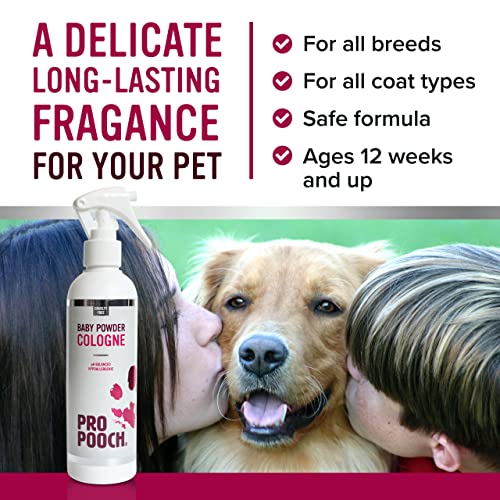 Pro Pooch. Perfume para perros, colonia en espray para perros con aroma a talco para bebé, corrector de olor para mascotas, hipoalergénico y vegano, desodorante fresco para tu perro, 250 ml