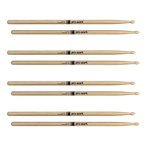 ProMark Classic Forward 5A Hickory Drumsticks, Oval Wood Tip, 4 Pack