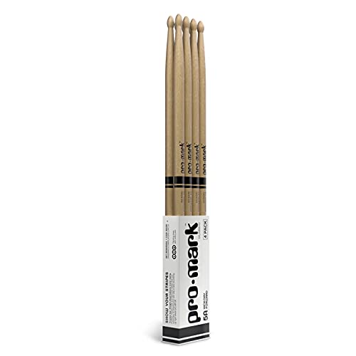 ProMark Classic Forward 5A Hickory Drumsticks, Oval Wood Tip, 4 Pack