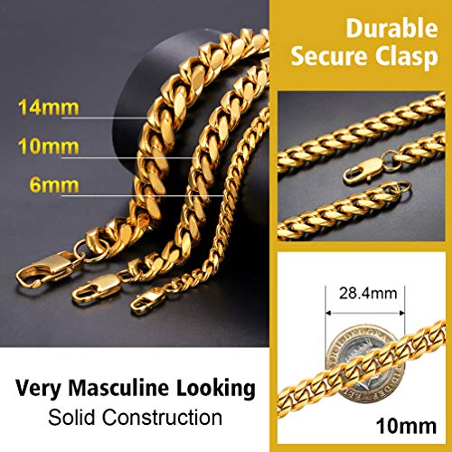 PROSTEEL Collar de Oro Hombre Cubana Cadena Miami Cubana Chapado en Oro 18k Cadena Hiphop Cadena Hombre Curb Cuba Chain Collar 6mm