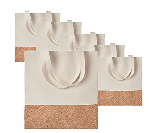 Publiclick® Lote 10 unidades Bolsa compra Algodón beige y corcho,Medidas 35X40 CM,Bolsa de algodón con parte inferior en corcho. Asas largas. 145 gr/m².