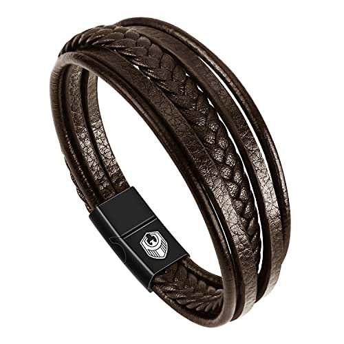 Pulsera Cuero Hombre Pulseras de Cuero Hombre Con Hebilla Magnética de Acero Inoxidable y Joyero de Pulsera Exclusivo para la Idea de Regalos para Hombres (marrón, 18.5)