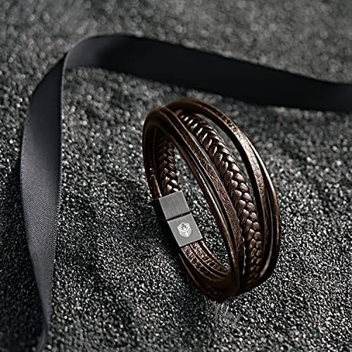 Pulsera Cuero Hombre Pulseras de Cuero Hombre Con Hebilla Magnética de Acero Inoxidable y Joyero de Pulsera Exclusivo para la Idea de Regalos para Hombres (marrón, 18.5)