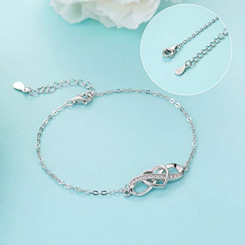 Pulseras infinito mujer 925 Joyas de plata esterlina para mujeres y niñas, joyeria corazón Pulsera de plata real Sign Infinity Love Always Brazalete Regalo para cumpleaños de Navidad