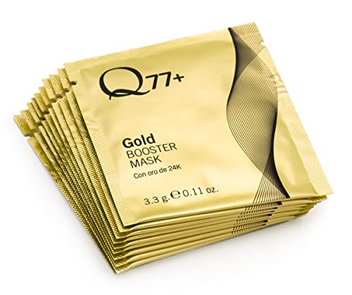Q77+ GOLD BOOSTER MASK - MASCARILLA FACIAL REAFIRMANTE con Oro 24K - Mascarilla Facial con Sílice. Vitaminas A y B - Mascarilla Antiarrugas - Tratamiento Facial Antienvejecimiento - 10 sobres de 3.3gr