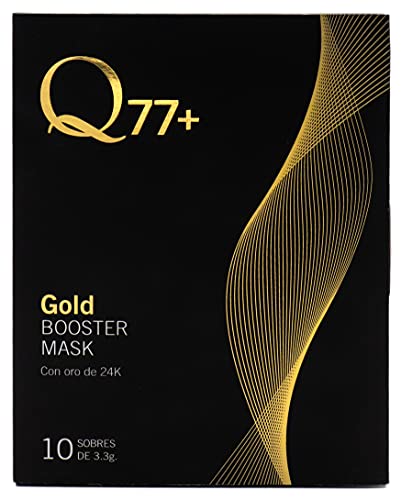 Q77+ GOLD BOOSTER MASK - MASCARILLA FACIAL REAFIRMANTE con Oro 24K - Mascarilla Facial con Sílice. Vitaminas A y B - Mascarilla Antiarrugas - Tratamiento Facial Antienvejecimiento - 10 sobres de 3.3gr