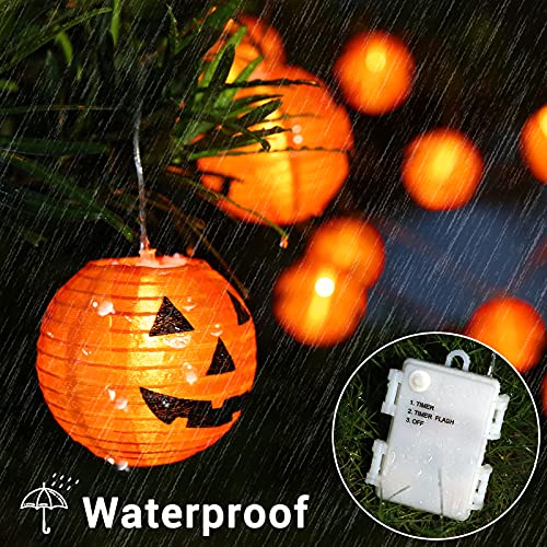 Qedertek Decoracion Halloween, 4M 20 LED Naranja Calabaza Guirnalda Luces Farolillos Exterior, 2 Modos Impermeable Lámpara de Jack-O'-Lantern Halloween de Niños para Interior y Exterior Fiesta Garden