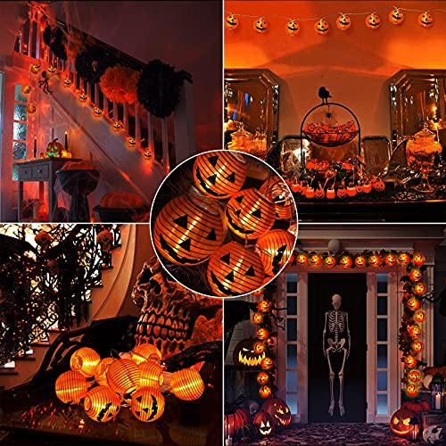 Qedertek Decoracion Halloween, 4M 20 LED Naranja Calabaza Guirnalda Luces Farolillos Exterior, 2 Modos Impermeable Lámpara de Jack-O'-Lantern Halloween de Niños para Interior y Exterior Fiesta Garden