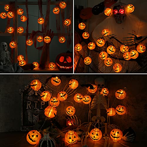 Qedertek Decoracion Halloween, 4M 20 LED Naranja Calabaza Guirnalda Luces Farolillos Exterior, 2 Modos Impermeable Lámpara de Jack-O'-Lantern Halloween de Niños para Interior y Exterior Fiesta Garden