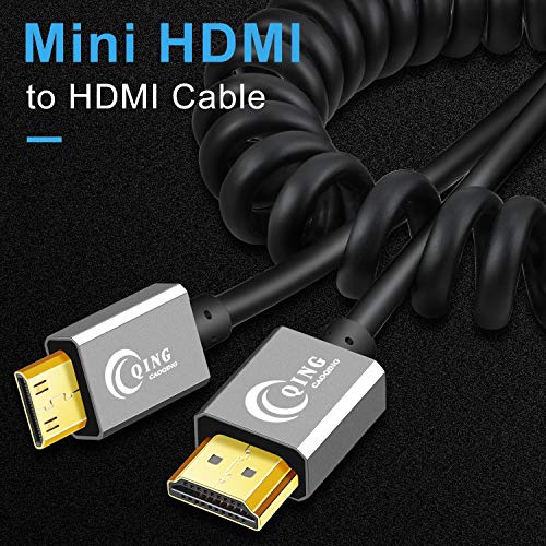 QING CAOQING Cable Mini HDMI a HDMI-1m, Mini HDMI Cable en Espiral Compatible con GoPro Gopro Hero y Otra Cámara/Cámara de acción