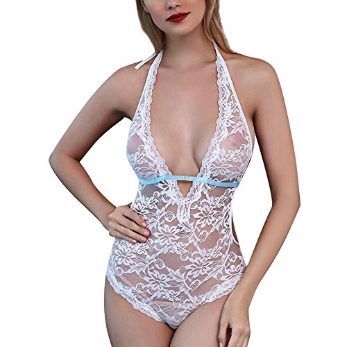 QJHDO Corsés para Mujer Lencería Sexyy De Encaje De Talla Grande para Mujer, Mono Transparente, Camisola Bordada, Camisón, Disfraces Sexyis, Ropa Interior-White_XXL