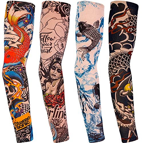 Qpout Brazo tatuajes mangas cubierta para hombres mujeres, Mangas de tatuajes de moda fresca unisex Ciclismo al aire libre Verano Protector solar Nylon Estiramiento Tatuajes Mangas Tótem tribal