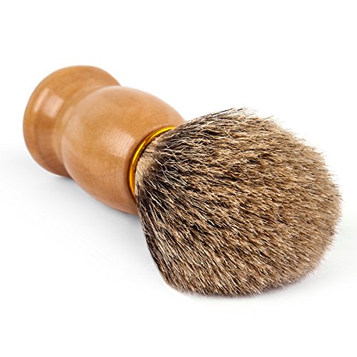 Qshave - Brocha de afeitar hecha a mano con 100 % pelo de tejón auténtico y puro, con mango de madera-La elección para el afeitado húmedo con maquinilla de seguridad / seguridad de cuchilla de afeitar