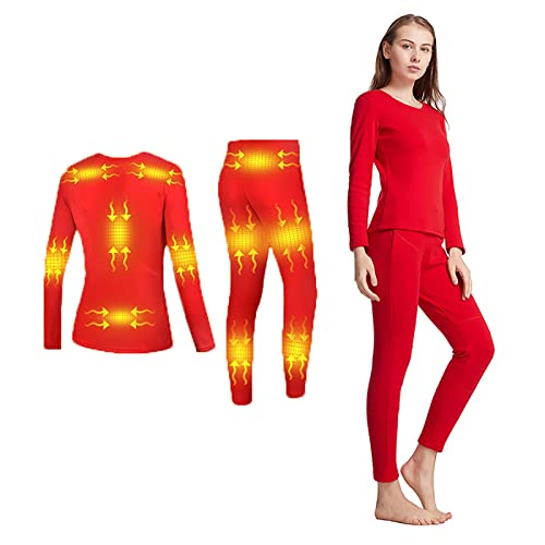 QSMGRBGZ Ropa Interior Calefacción,Conjunto Ropa Interior con Calefacción Inteligente De Calefacción 16 Zonas,Chaleco Térmico A Prueba De Frío con Calefacción USB para Mujer(S-3XL),Rojo,3XL