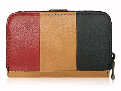 Quenchy London Monedero de Cuero Verdadero, Bloqueo RFID y NFC de 2 Secciones con Cremallera, 5 Bandejas de Moneda, Cartera Dama, 6 Ranuras para Tarjetas Débito y Crédito 14 cm x 10 x 3 - QL841