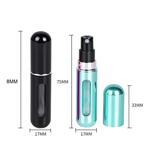 Quesuc 3 Botella de Perfume Recargable de 0.2 fl oz,atomizador de perfume de color brillante, mini botellas de spray portátiles con ventana para viajes o fiestas (negro, azul, rosa)