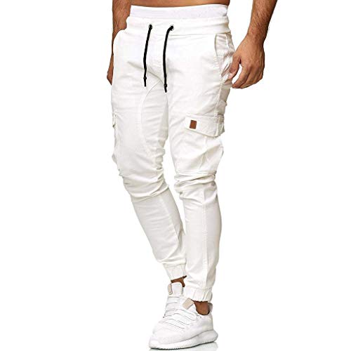 QUICKLYLy Pantalones Vaqueros Hombre Rotos Baratos Pitillo Elasticos Skinny Ajustados Trekking Casual Chandal Montaña Moto Slim Fit Modernos Chaqueta,Chándal Casuales Bolsillos Holgados(Blanco,M)