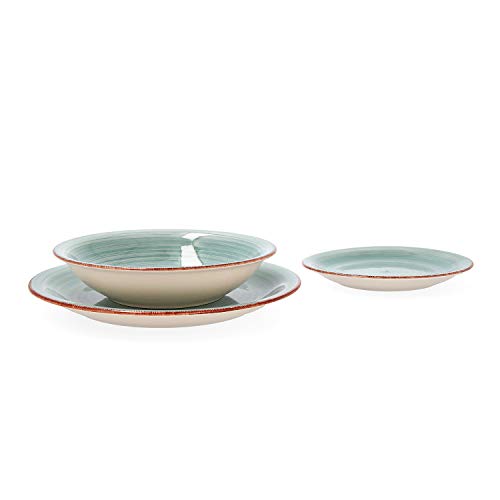 Quid Vita Aqua Vajilla Completa Moderna de Porcelana para 6 Personas (18 Piezas) Llanos, hondos, Platos Postre, Loza