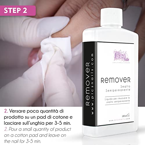 Quitaesmalte Removedor Semipermanente para uñas en Acetona Pura 100 ml Profesional - Remojo UV-LED Removedor de esmalte de uñas en gel - Disolvente removedor de esmalte de uñas en gel