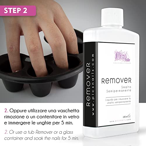 Quitaesmalte Removedor Semipermanente para uñas en Acetona Pura 100 ml Profesional - Remojo UV-LED Removedor de esmalte de uñas en gel - Disolvente removedor de esmalte de uñas en gel