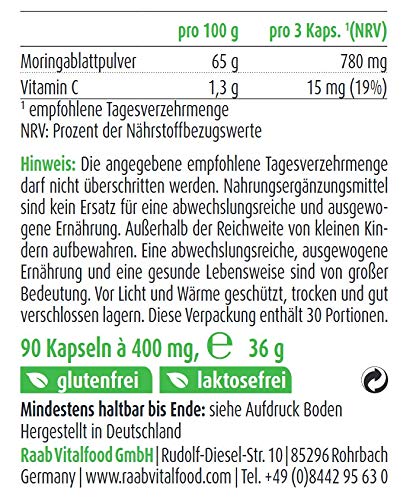 Raab vitalf Brentwood Moringa Cápsulas, 90 unidades, 1er Pack (1 x 36 G)