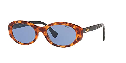 Ralph by Ralph Lauren Gafas de sol ovaladas Ra5278 para mujer, Shiny Sponged Havana/Light Blue,