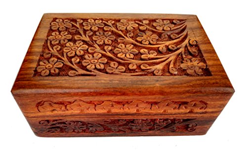 Rastogi Handicrafts Caja de madera tallada para joyería hecha a mano india, perfecta para pequeñas joyas,