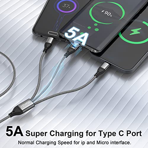 RAVIAD 3 en 1 Multi Cable de Carga, Multi USB Cargador Cable Múltiples Carga Rápida Cable Micro USB Tipo C para Android Samsung Galaxy S10 S9 S8, Huawei P30 P20, Honor, Redmi, Kindle, LG -1.2M Gris