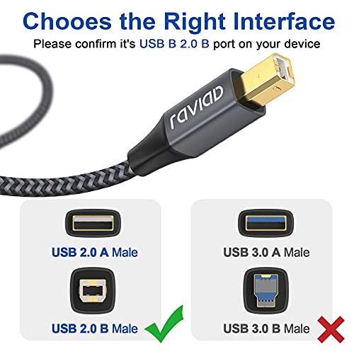 RAVIAD Cable Impresora [2M] Impresora Cable USB 2.0 Tipo A a Tipo B con Conectores Dorados para HP, Epson, Canon, Brother, Lexmark, Escáner, Disco Duro, Fotografía Digital y Otros Dispositivos