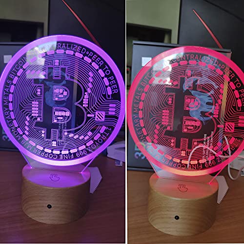 RecontraMago Lamparas de Mesa de Noche - Modelo 2021 Hecho en Madera - Led con Tu Forma Favorita - Lamparas Infantiles de Decoración - Regalo Original para Niños Tactil Modernas Salon (BITCOIN)