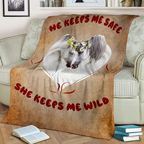 Regalos significativos para la familia He Keep me Safe She Keep me Wild Horse Manta de felpa Manta personalizada personalizada