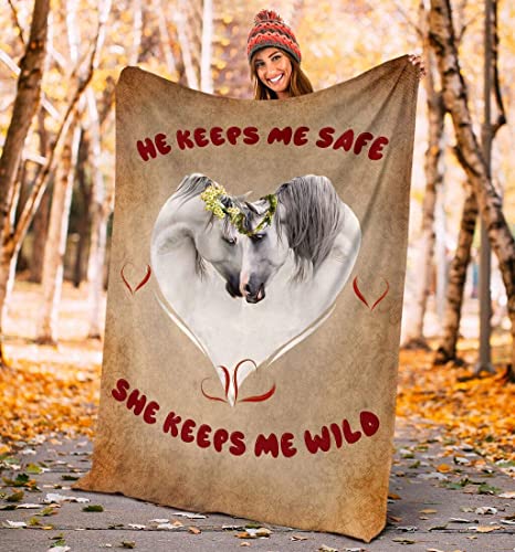 Regalos significativos para la familia He Keep me Safe She Keep me Wild Horse Manta de felpa Manta personalizada personalizada