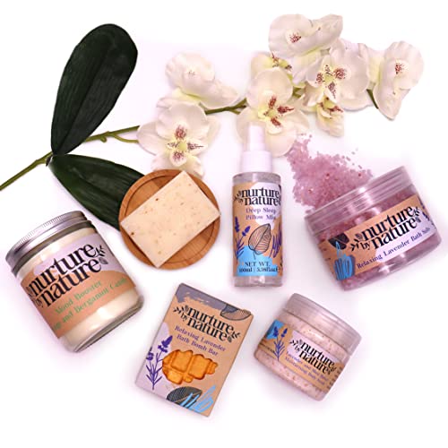 RELAX & CALM Set de Regalo para Mujeres de Nurture By Nature: Relajación Natural, Aceites Esenciales, Lavanda, Sales de Baño, Aromaterapia, Jabón, Bombas de Baño, Vela y MÁS. Regalo para sentirse bien