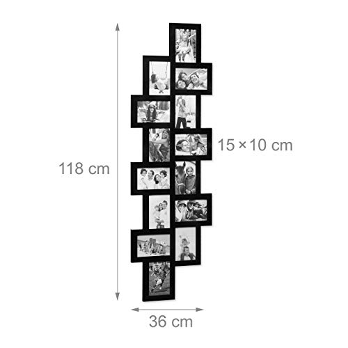 Relaxdays Marco de 14 Fotos, Negro, 1.5x36x118 cm