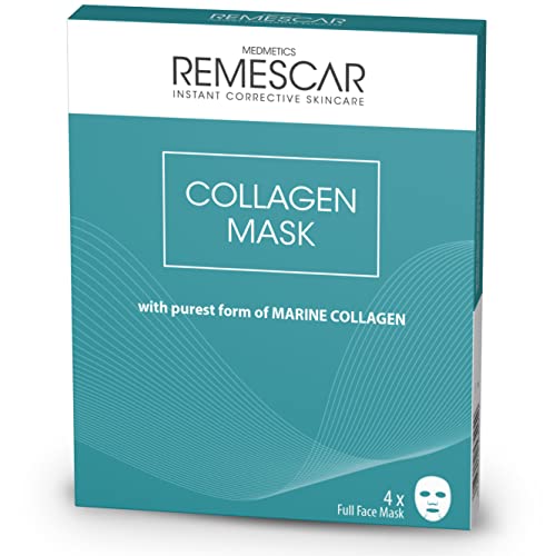 Remescar Mascarilla de Colágeno - Pack de 4 - Mascarilla de Hoja Facial para Mejorar la Hidratación de la Piel - Enriquecida con Colageno Marino - Antienvejecimiento y Rejuvenecimiento