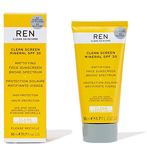 REN Clean Screen Mineral - Protector solar SPF30 para rostro, de amplio espectro (50 ml)