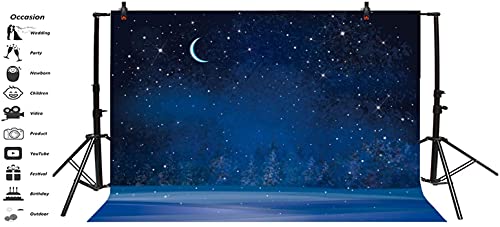 Renaiss 2.2x1.5m Telón de Fondo de Noche Estrellada Cielo Luna Nevadas Fotografía Telón de Fondo Borroso Bosque Noche Abetos Fondo de Pino Navidad Año Nuevo Decoración de Fiesta Accesorios de Estudio